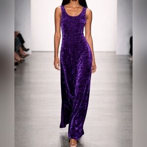 Vintage Y2K Bold Edgy Chic 70s Inspired Deep Purple Crushed Velvet Maxi Dress